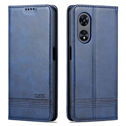 Leather Case Stands Flip Cover Holder YZ1 for Oppo A58 5G Blue