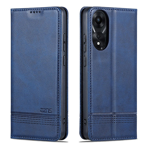 Leather Case Stands Flip Cover Holder YZ1 for Oppo A78 4G Blue