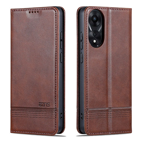 Leather Case Stands Flip Cover Holder YZ1 for Oppo A78 4G Brown