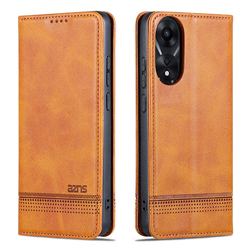 Leather Case Stands Flip Cover Holder YZ1 for Oppo A78 4G Light Brown