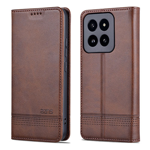 Leather Case Stands Flip Cover Holder YZ1 for Xiaomi Mi 14 Pro 5G Brown