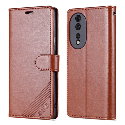 Leather Case Stands Flip Cover Holder YZ3 for Huawei Honor 90 Pro 5G Brown