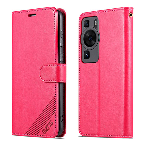 Leather Case Stands Flip Cover Holder YZ3 for Huawei P60 Hot Pink