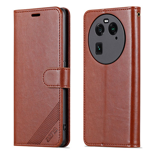 Leather Case Stands Flip Cover Holder YZ3 for Oppo Find X6 5G Brown