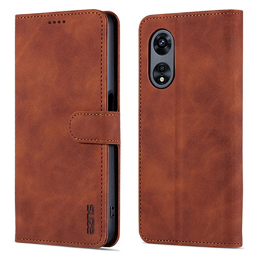 Leather Case Stands Flip Cover Holder YZ5 for Oppo A58 5G Brown