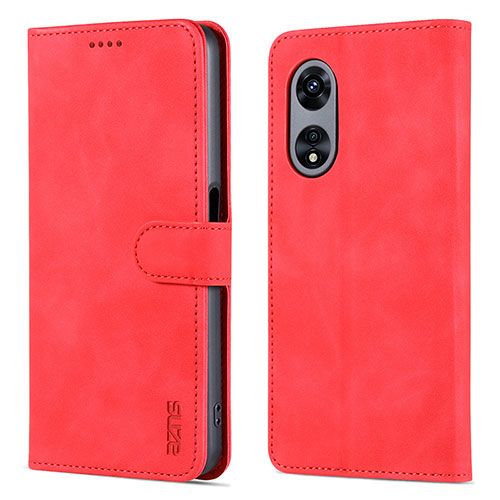 Leather Case Stands Flip Cover Holder YZ5 for Oppo A58 5G Hot Pink