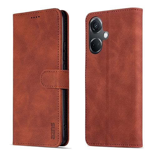 Leather Case Stands Flip Cover Holder YZ5 for Oppo K11 5G Brown