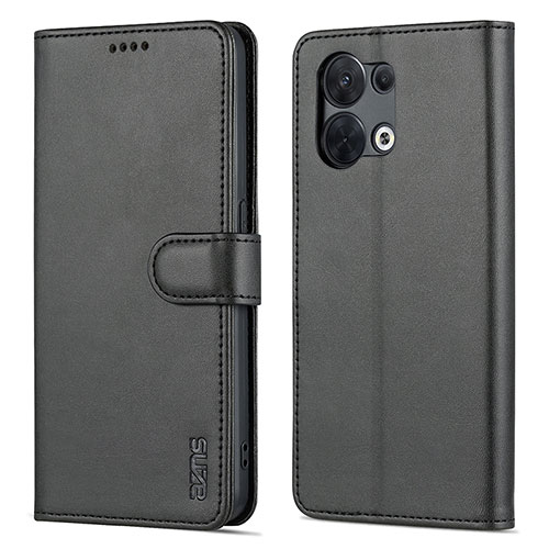 Leather Case Stands Flip Cover Holder YZ5 for Oppo Reno9 5G Black