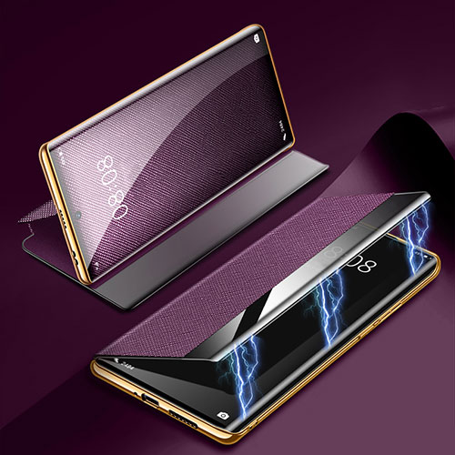 Leather Case Stands Flip Cover Holder Z01 for Huawei P60 Pro Purple