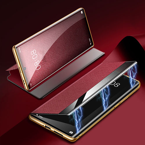 Leather Case Stands Flip Cover Holder Z01 for Huawei P60 Pro Red