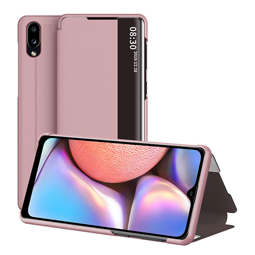 Leather Case Stands Flip Cover Holder ZL1 for Samsung Galaxy A10s Rose Gold