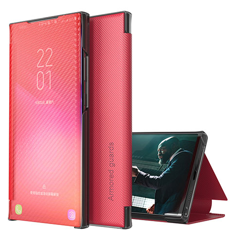 Leather Case Stands Flip Cover Holder ZL1 for Samsung Galaxy A21s Red