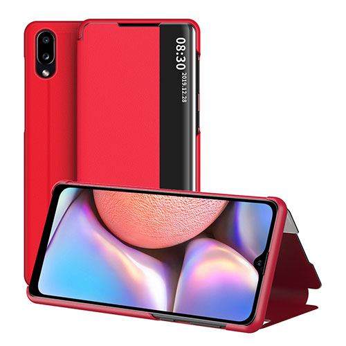 Leather Case Stands Flip Cover Holder ZL1 for Samsung Galaxy M01s Red