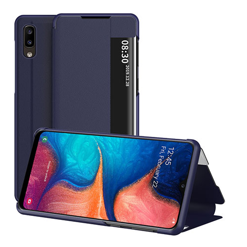 Leather Case Stands Flip Cover Holder ZL2 for Samsung Galaxy A20e Blue