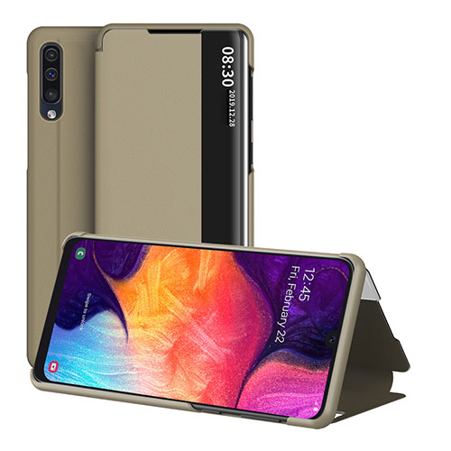 Leather Case Stands Flip Cover Holder ZL2 for Samsung Galaxy A50 Gold