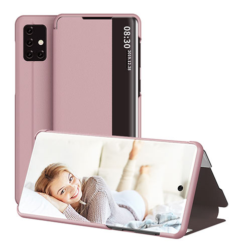 Leather Case Stands Flip Cover Holder ZL2 for Samsung Galaxy M40S Rose Gold