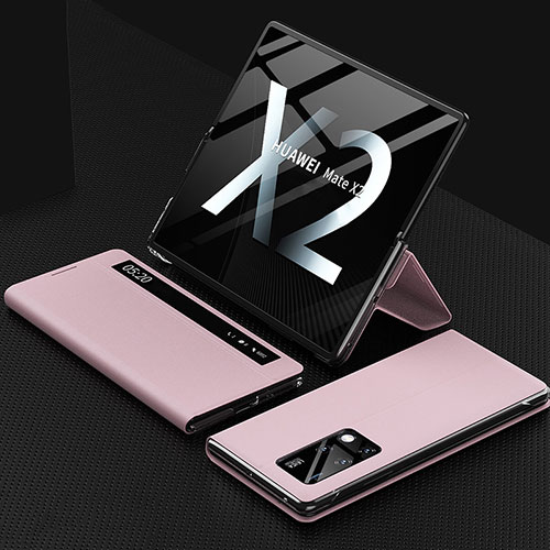 Leather Case Stands Flip Cover Holder ZL4 for Huawei Mate X2 Pink