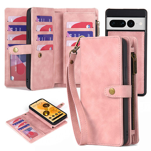 Leather Case Stands Flip Cover Holder ZY1 for Google Pixel 7 Pro 5G Rose Gold