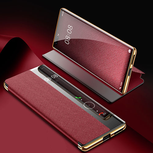 Leather Case Stands Flip Cover K07 Holder for Huawei Mate 40 Pro Red Wine