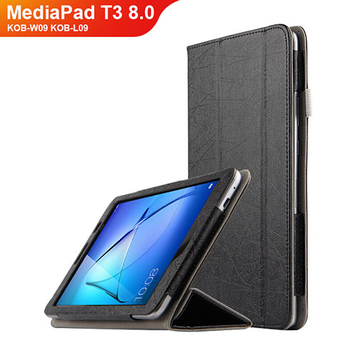 Leather Case Stands Flip Cover L01 for Huawei MediaPad T3 8.0 KOB-W09 KOB-L09 Black