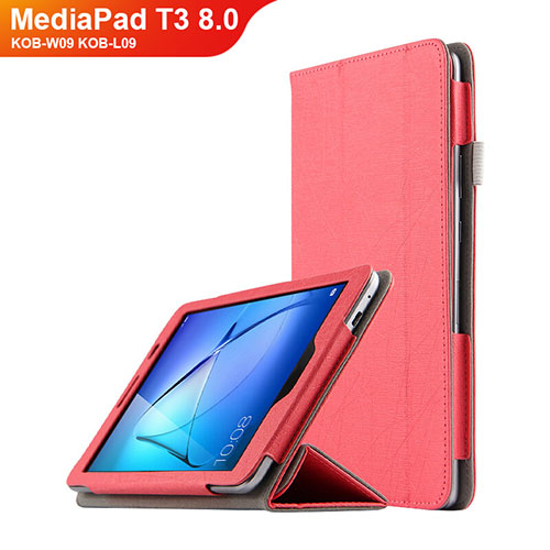 Leather Case Stands Flip Cover L01 for Huawei MediaPad T3 8.0 KOB-W09 KOB-L09 Red