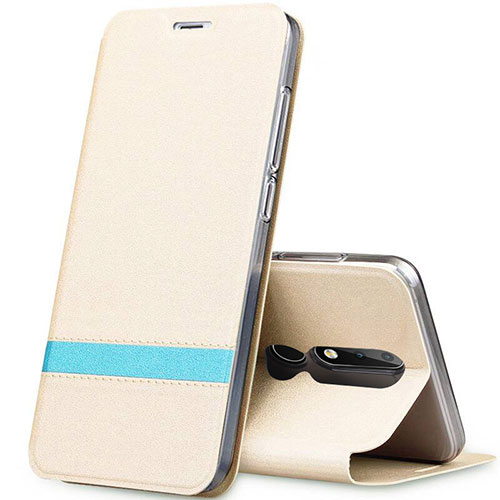 Leather Case Stands Flip Cover L01 for Nokia X5 Gold