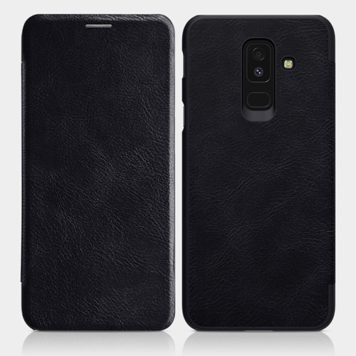 Leather Case Stands Flip Cover L01 for Samsung Galaxy A6 Plus (2018) Black