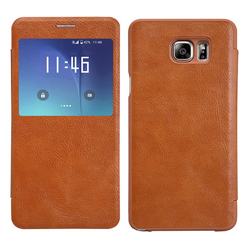 Leather Case Stands Flip Cover L01 for Samsung Galaxy Note 5 N9200 N920 N920F Brown