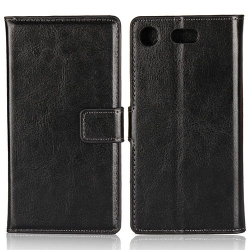 Leather Case Stands Flip Cover L01 for Sony Xperia XZ1 Compact Black