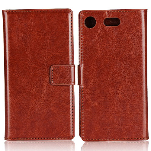 Leather Case Stands Flip Cover L01 for Sony Xperia XZ1 Compact Brown