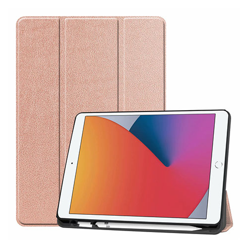 Leather Case Stands Flip Cover L01 Holder for Apple iPad 10.2 (2021) Rose Gold