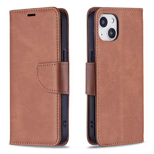 Leather Case Stands Flip Cover L01 Holder for Apple iPhone 13 Mini Brown