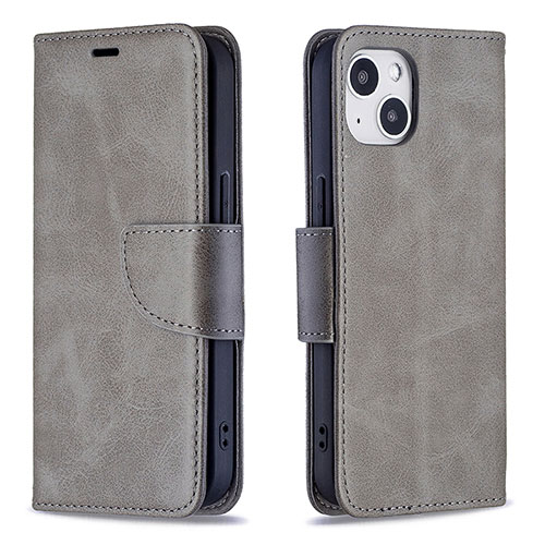 Leather Case Stands Flip Cover L01 Holder for Apple iPhone 15 Gray