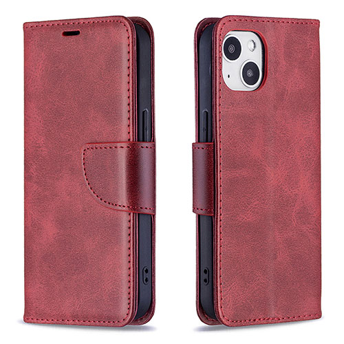 Leather Case Stands Flip Cover L01 Holder for Apple iPhone 15 Plus Red