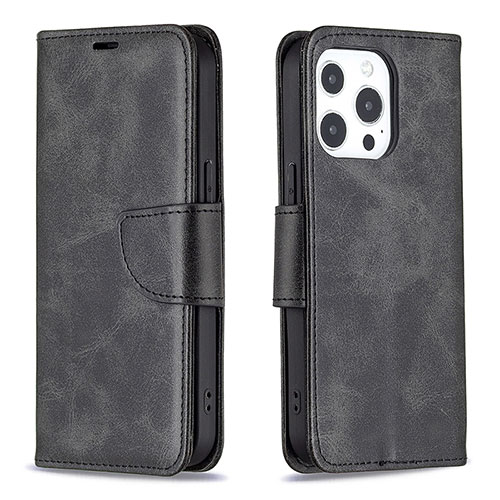 Leather Case Stands Flip Cover L01 Holder for Apple iPhone 15 Pro Black