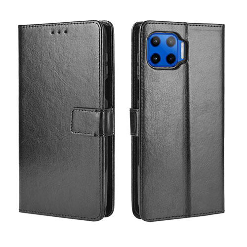 Leather Case Stands Flip Cover L01 Holder for Motorola Moto G 5G Plus Black