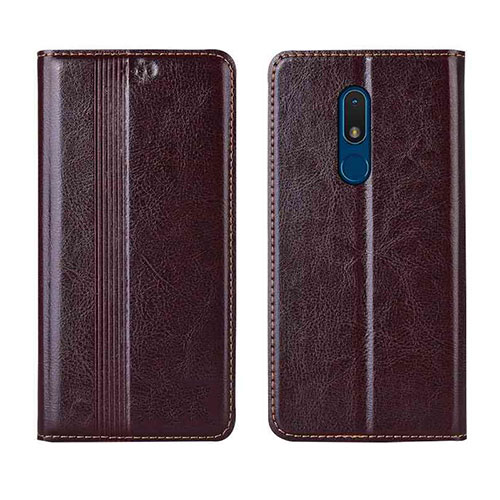 Leather Case Stands Flip Cover L01 Holder for Nokia C3 Brown