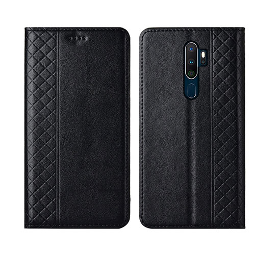 Leather Case Stands Flip Cover L01 Holder for Oppo A5 (2020) Black