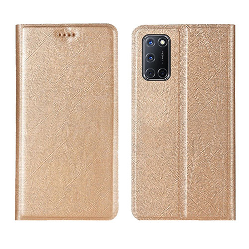 Leather Case Stands Flip Cover L01 Holder for Oppo A52 Gold