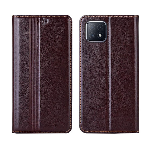 Leather Case Stands Flip Cover L01 Holder for Oppo A53 5G Brown