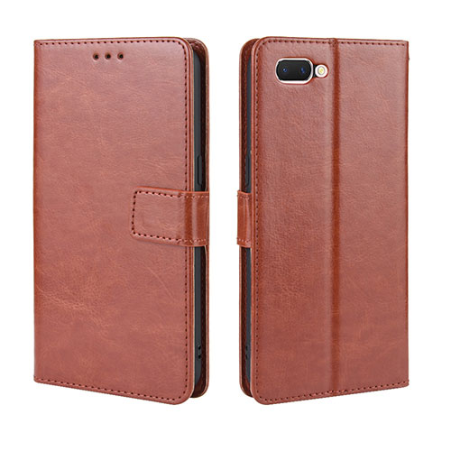 Leather Case Stands Flip Cover L01 Holder for Oppo AX5 Brown