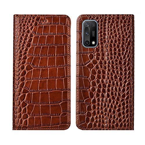 Leather Case Stands Flip Cover L01 Holder for Oppo K7x 5G Light Brown