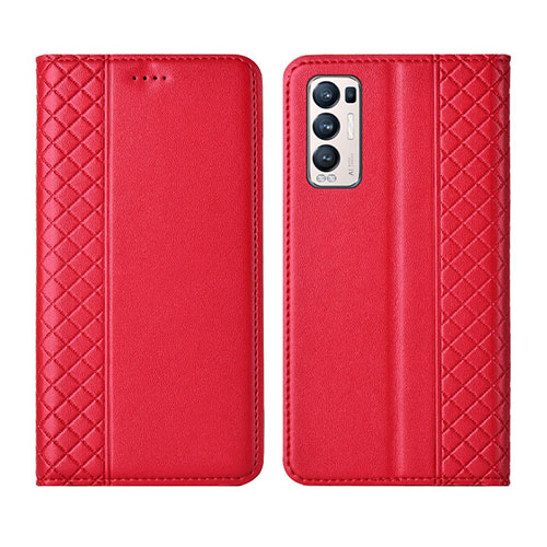 Leather Case Stands Flip Cover L01 Holder for Oppo Reno5 Pro+ Plus 5G Red