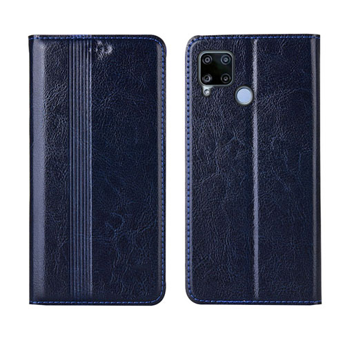 Leather Case Stands Flip Cover L01 Holder for Realme C15 Navy Blue