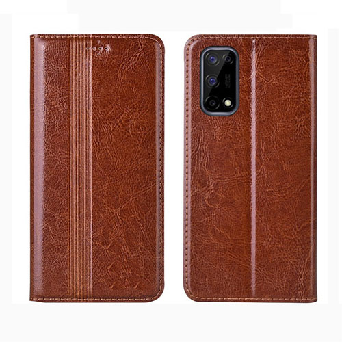 Leather Case Stands Flip Cover L01 Holder for Realme Q2 5G Light Brown