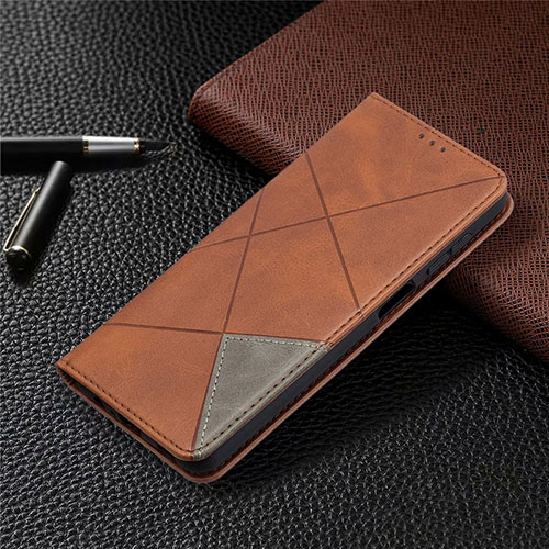 Leather Case Stands Flip Cover L01 Holder for Samsung Galaxy A12 5G Brown