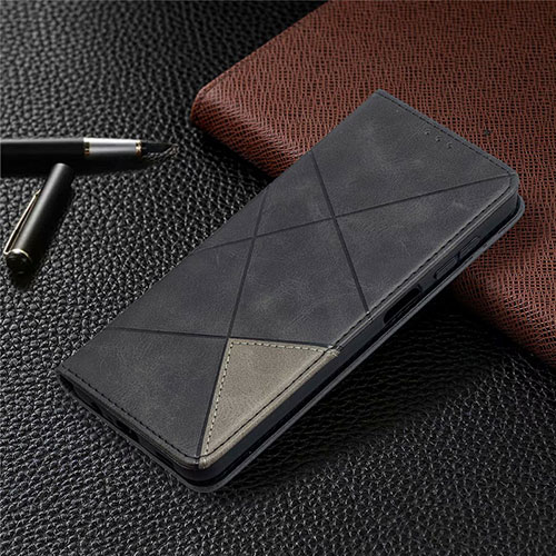 Leather Case Stands Flip Cover L01 Holder for Samsung Galaxy A12 Nacho Black