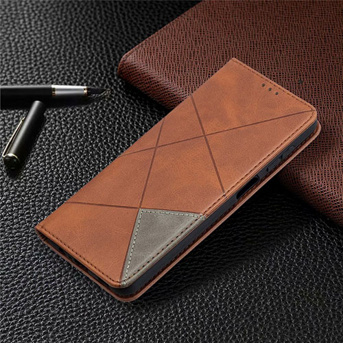 Leather Case Stands Flip Cover L01 Holder for Samsung Galaxy A12 Nacho Brown