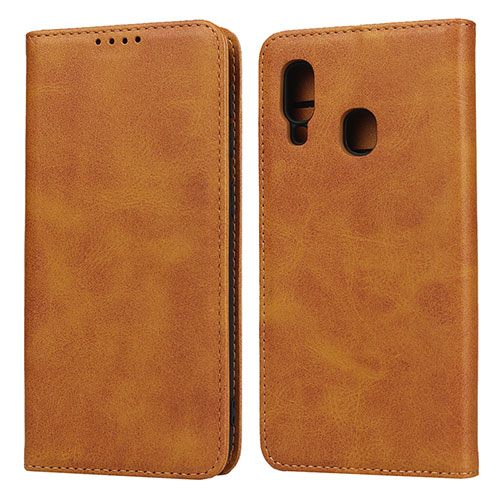 Leather Case Stands Flip Cover L01 Holder for Samsung Galaxy A20e Orange