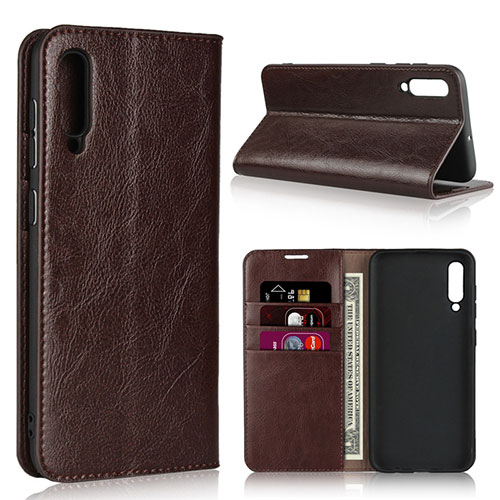 Leather Case Stands Flip Cover L01 Holder for Samsung Galaxy A50S Brown